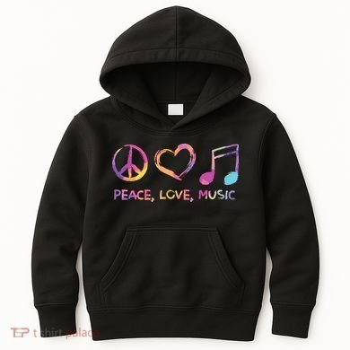 Peace Love Music Hippie Kids Hoodie