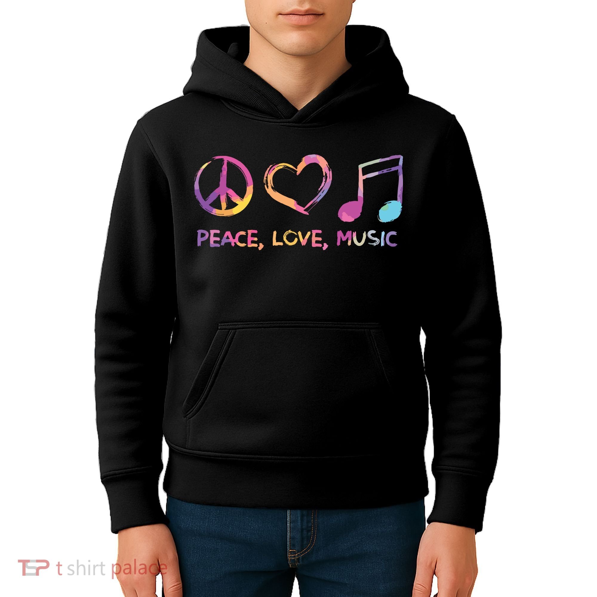 Peace Love Music Hippie Kids Hoodie