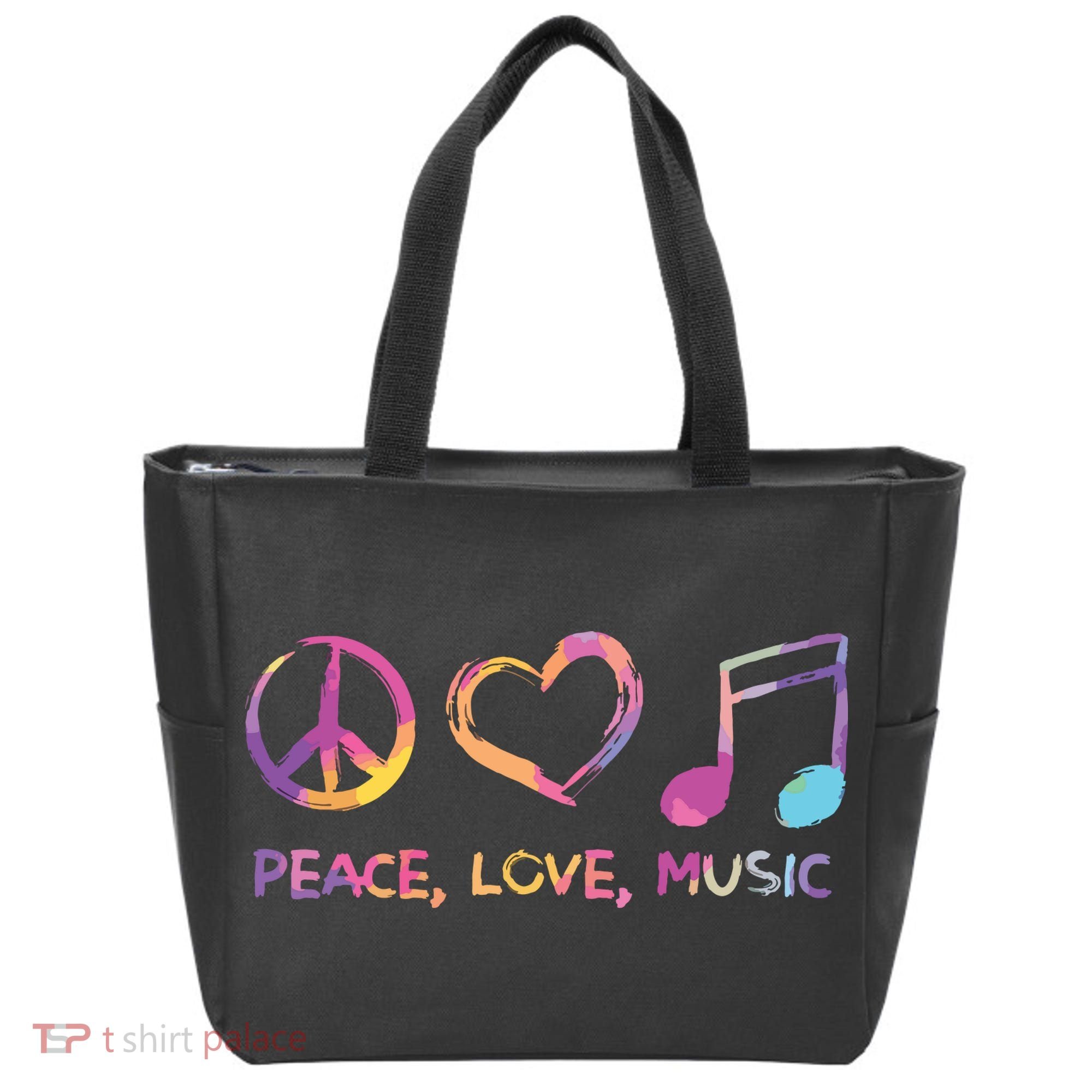 Peace Love Music Hippie Tote Bag