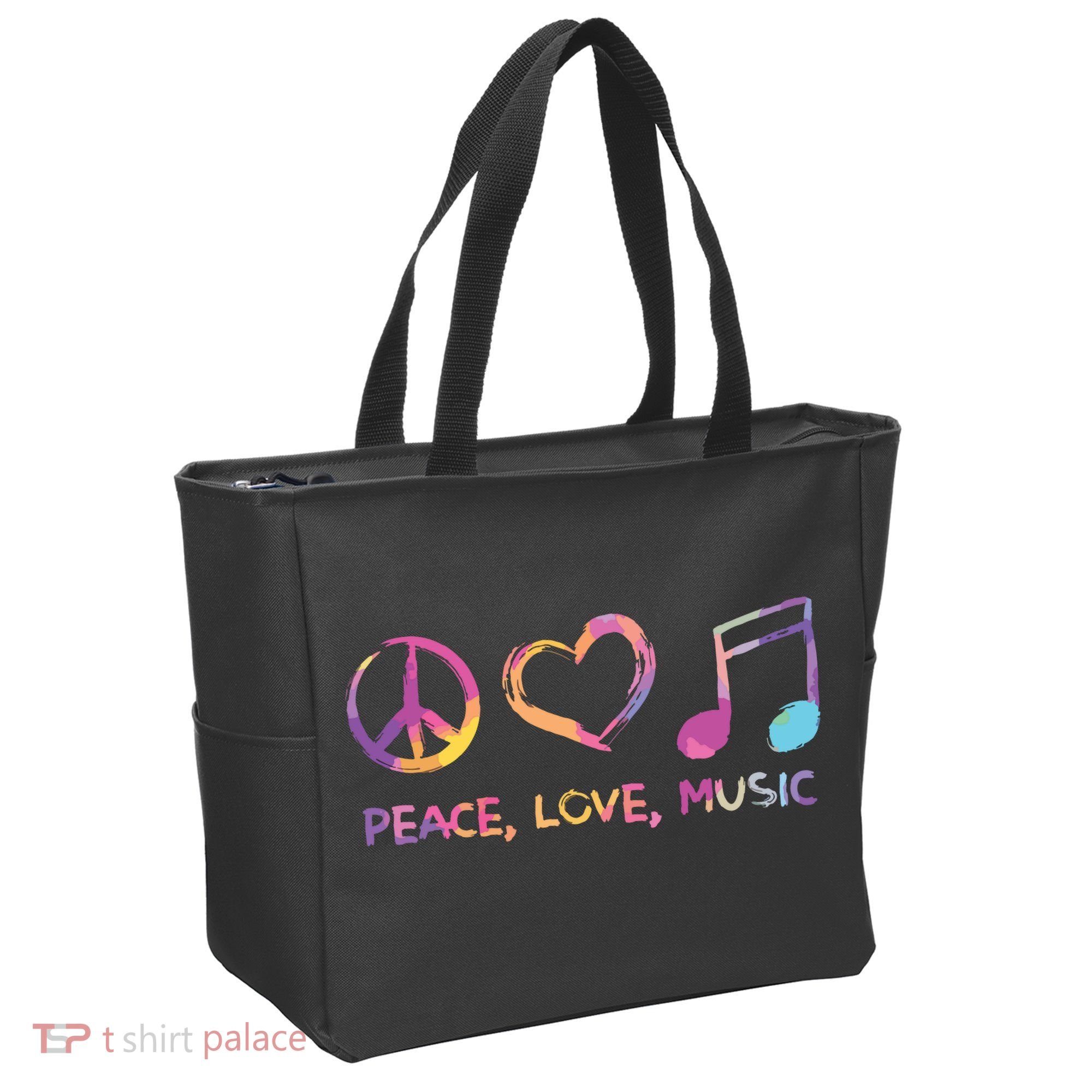 Peace Love Music Hippie Tote Bag