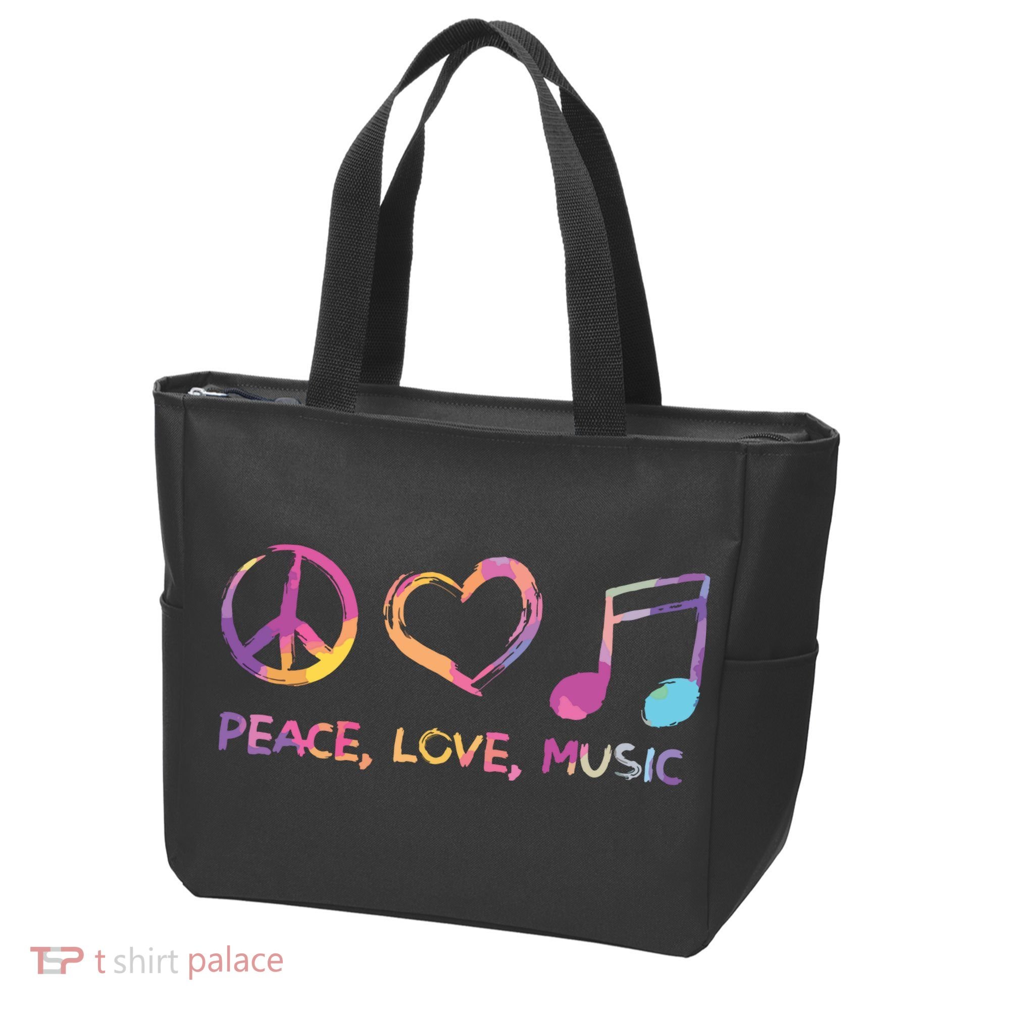 Peace Love Music Hippie Tote Bag