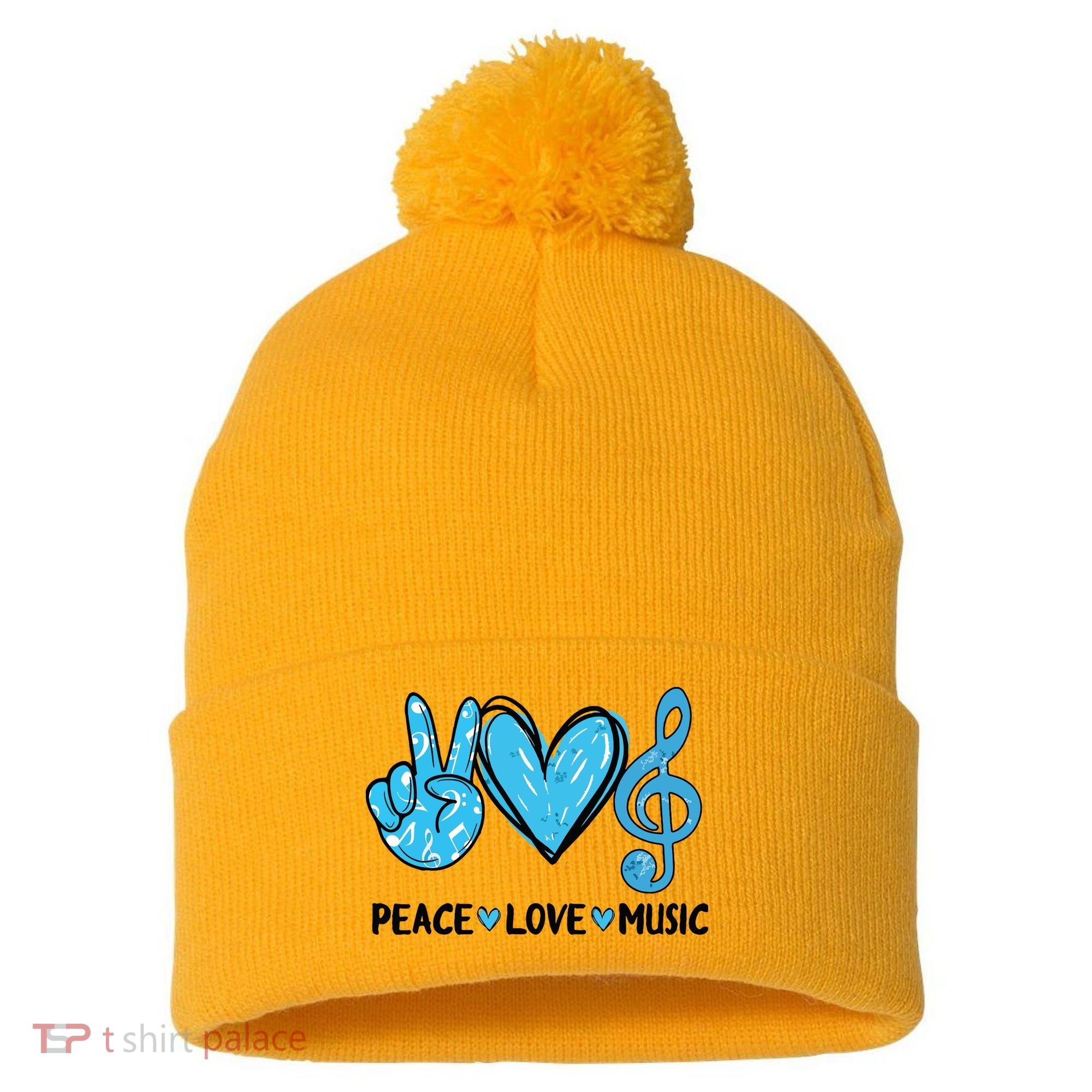 Peace Love Music Musica Note Cute Music Lovers Gifts Pom Pom 12in Knit Beanie