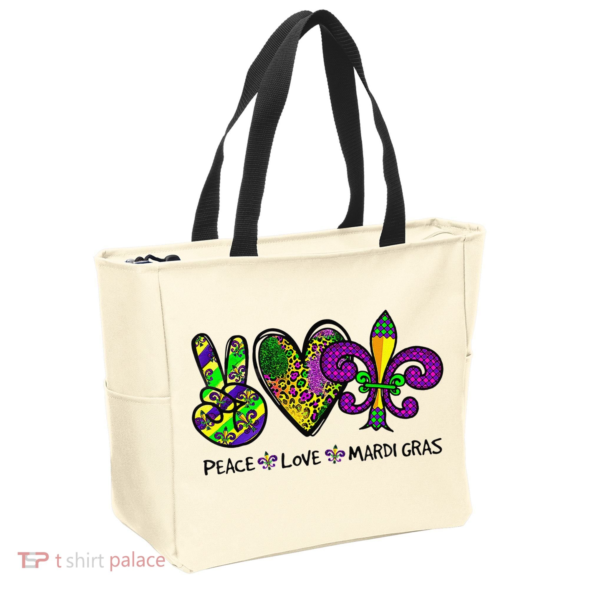 Peace Love Mardi Gras Carnival Funny Holiday Tote Bag