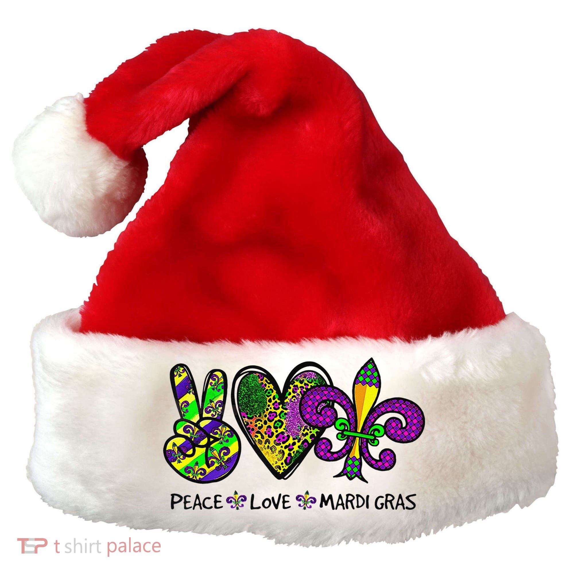 Peace Love Mardi Gras Carnival Funny Holiday Santa Hat