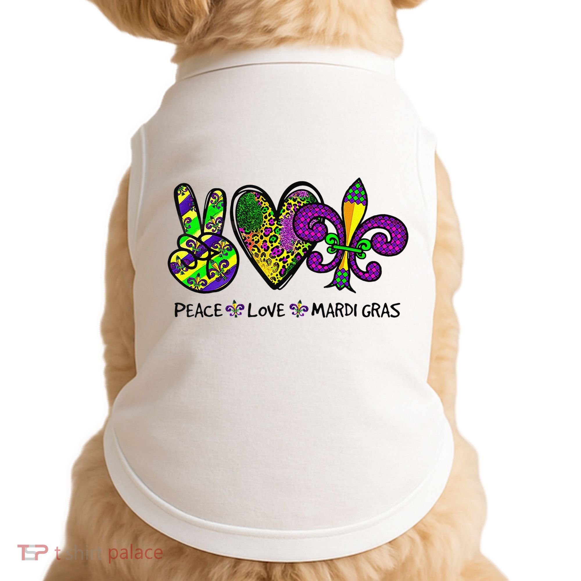 Peace Love Mardi Gras Carnival Funny Holiday Doggie Tank