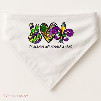 Peace Love Mardi Gras Carnival Funny Holiday USA-Made Doggie Bandana