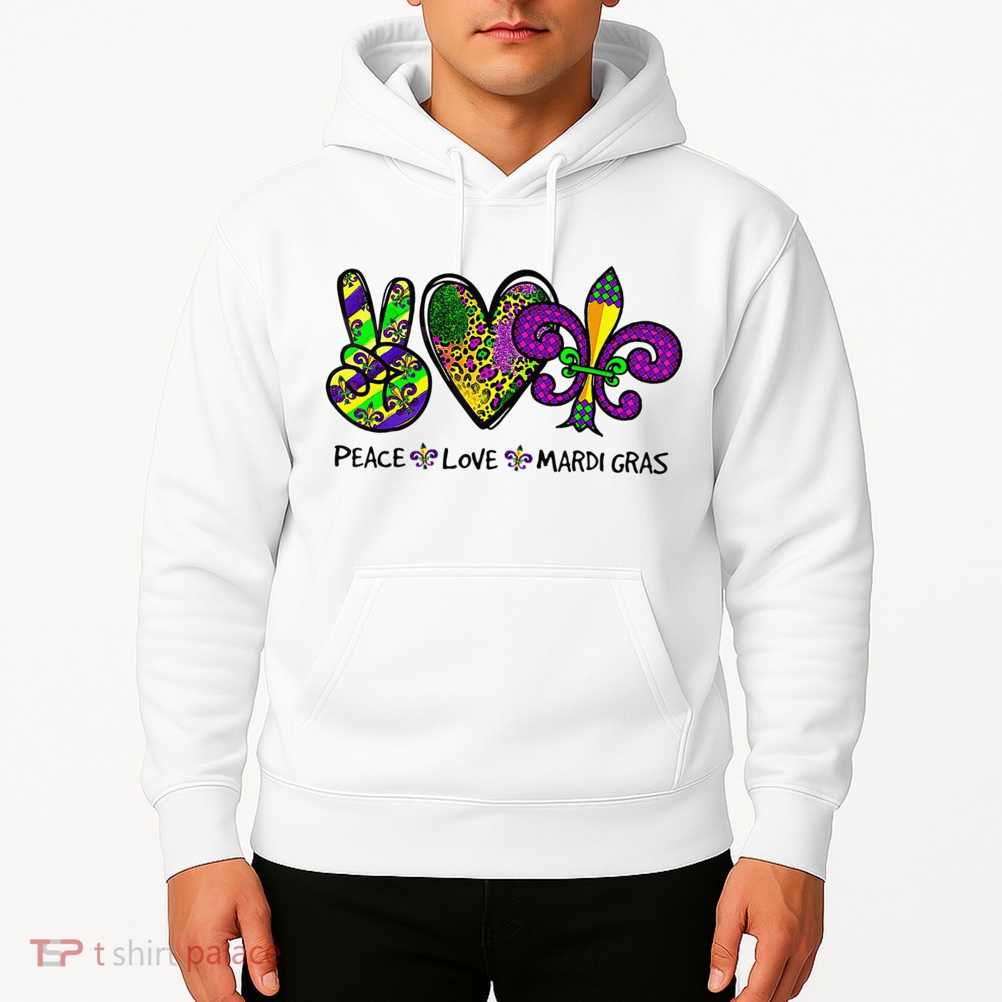 Peace Love Mardi Gras Carnival Funny Holiday Hoodie