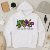 Peace Love Mardi Gras Carnival Funny Holiday Hoodie thumb 3