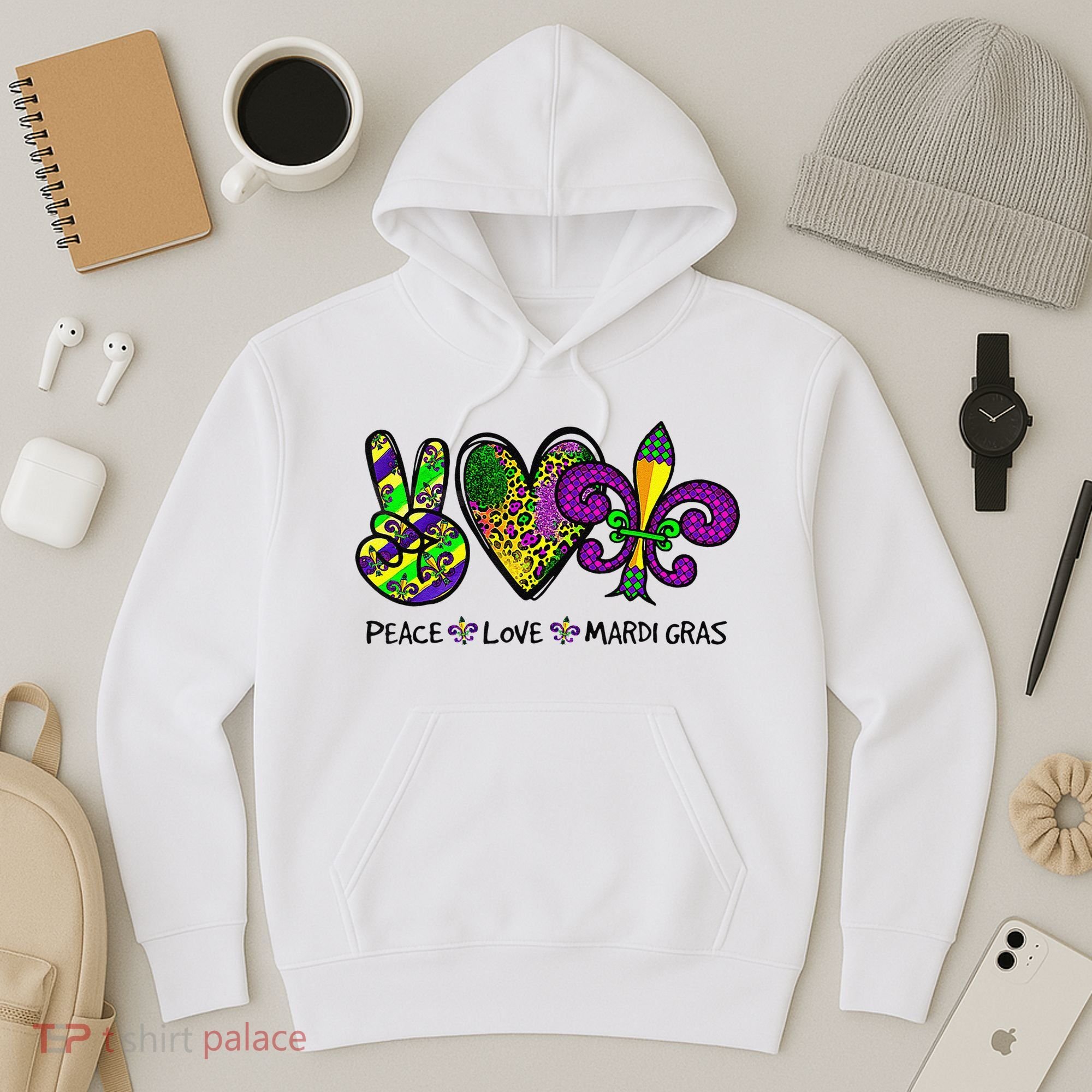 Peace Love Mardi Gras Carnival Funny Holiday Hoodie