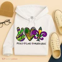 Peace Love Mardi Gras Carnival Funny Holiday Hoodie thumb 4