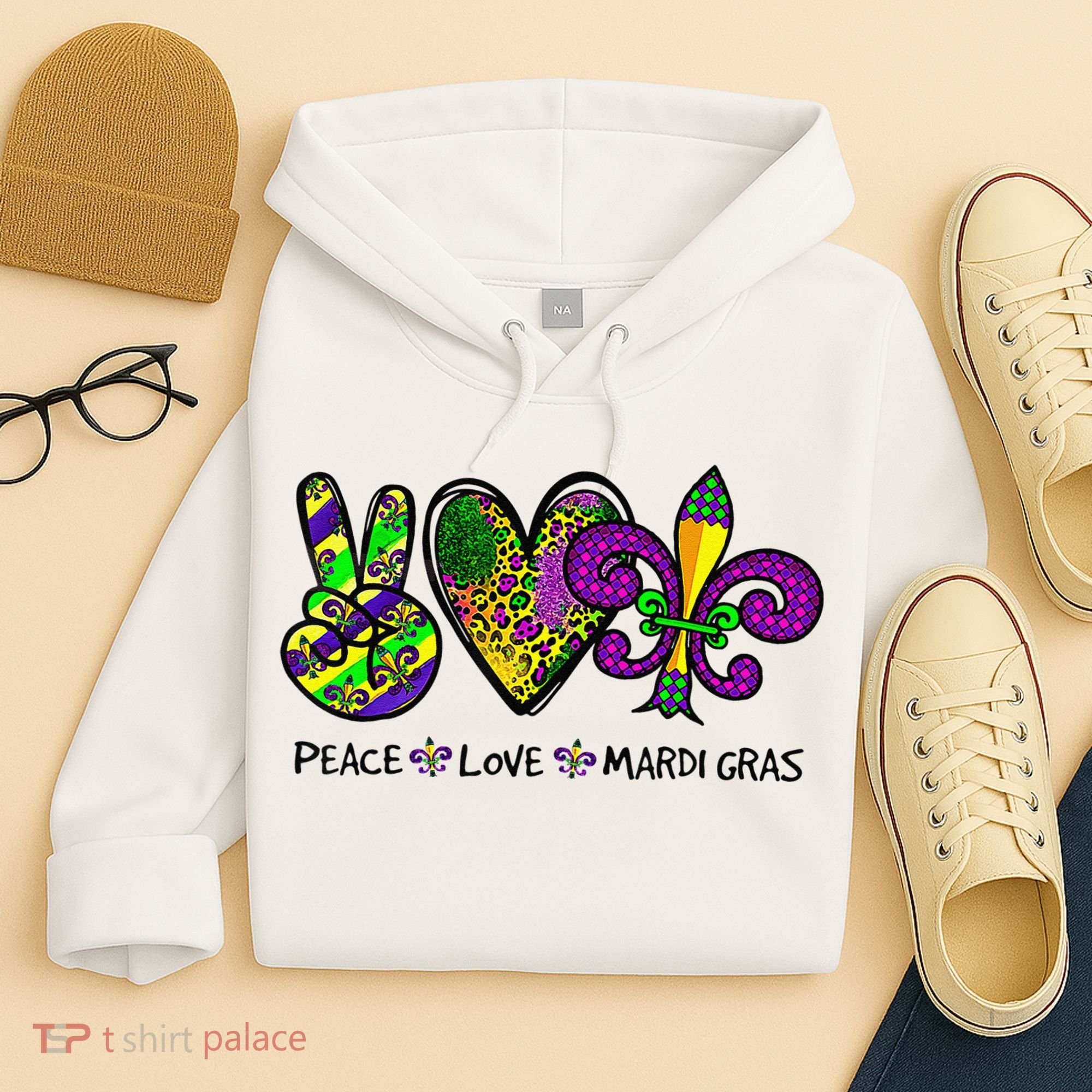 Peace Love Mardi Gras Carnival Funny Holiday Hoodie