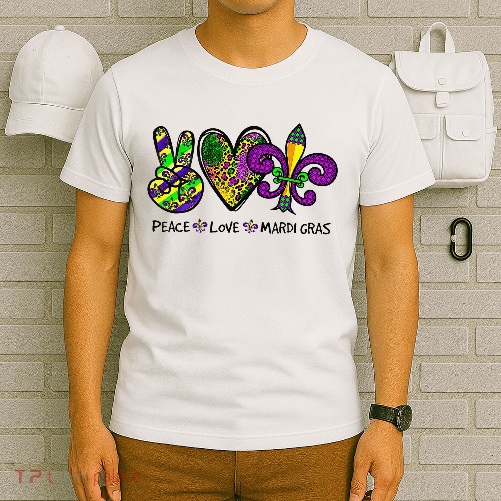Peace Love Mardi Gras Carnival Funny Holiday T-Shirt