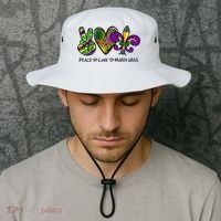 Peace Love Mardi Gras Carnival Funny Holiday Bucket Hat thumb 2