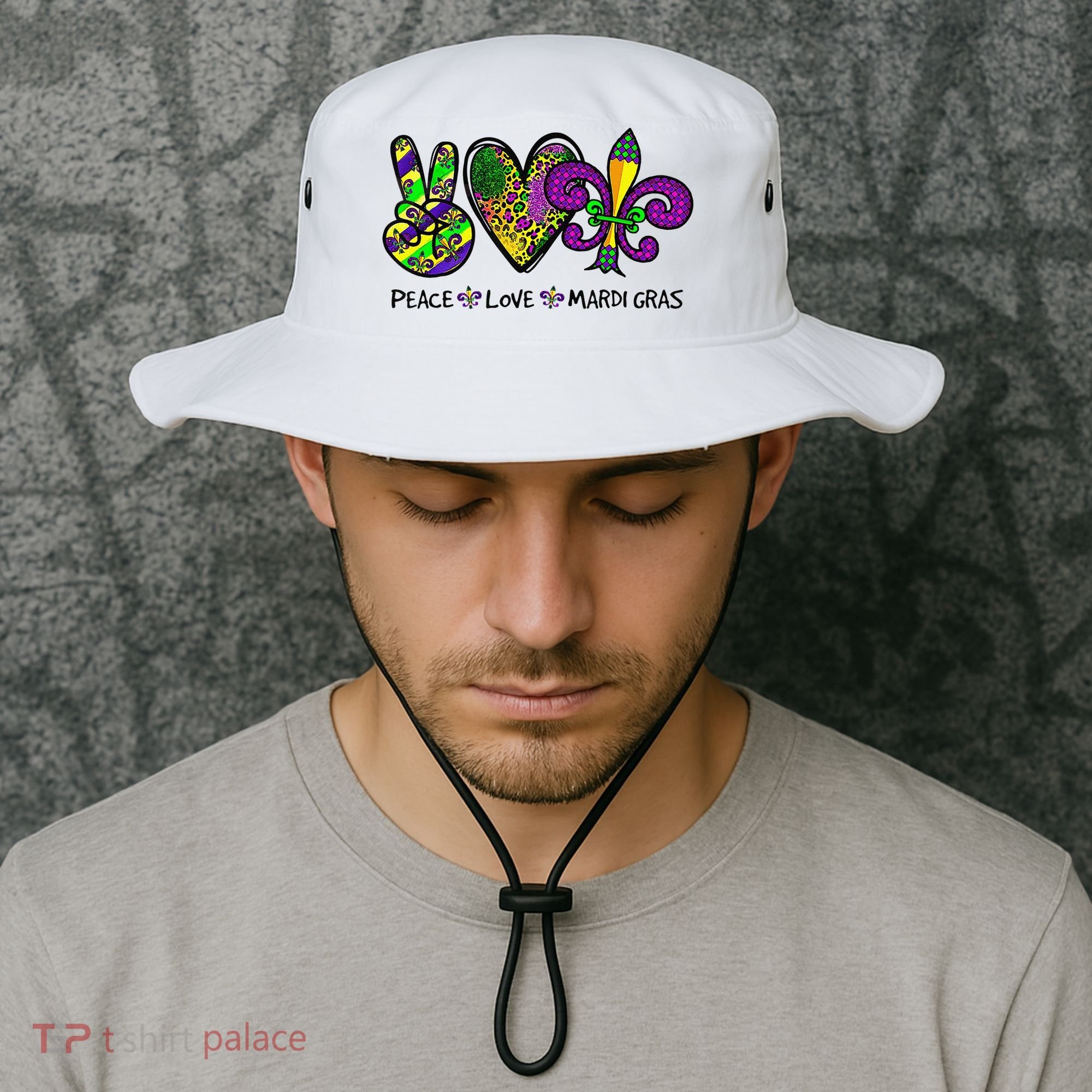 Peace Love Mardi Gras Carnival Funny Holiday Bucket Hat