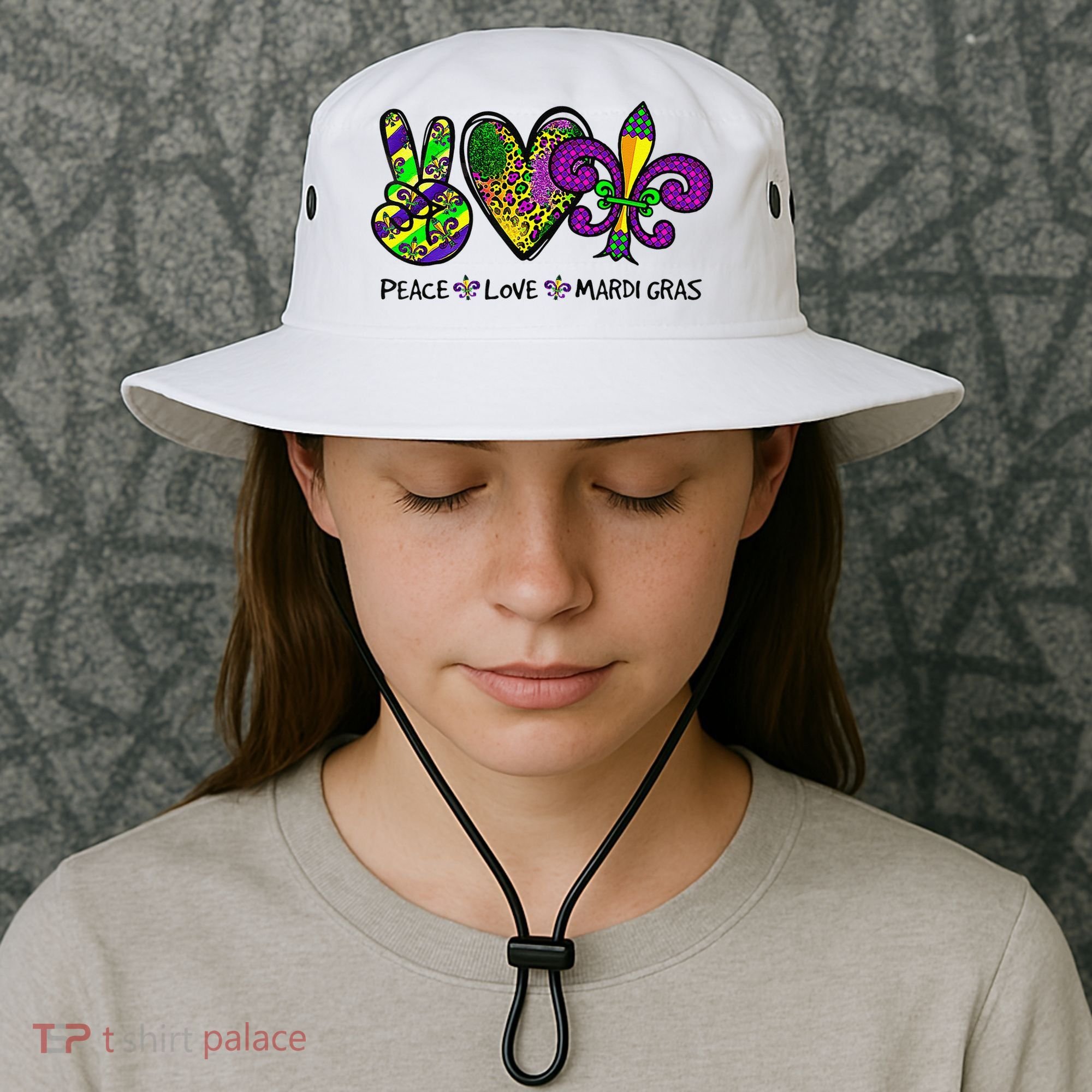 Peace Love Mardi Gras Carnival Funny Holiday Bucket Hat