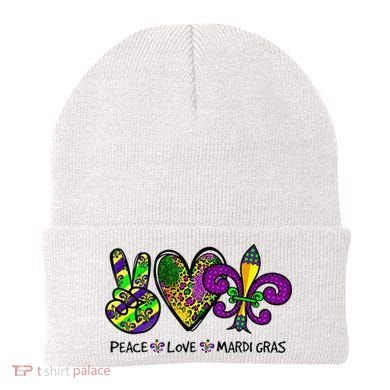Peace Love Mardi Gras Carnival Funny Holiday Beanie