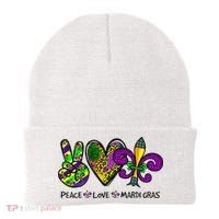 Peace Love Mardi Gras Carnival Funny Holiday Beanie thumb 0
