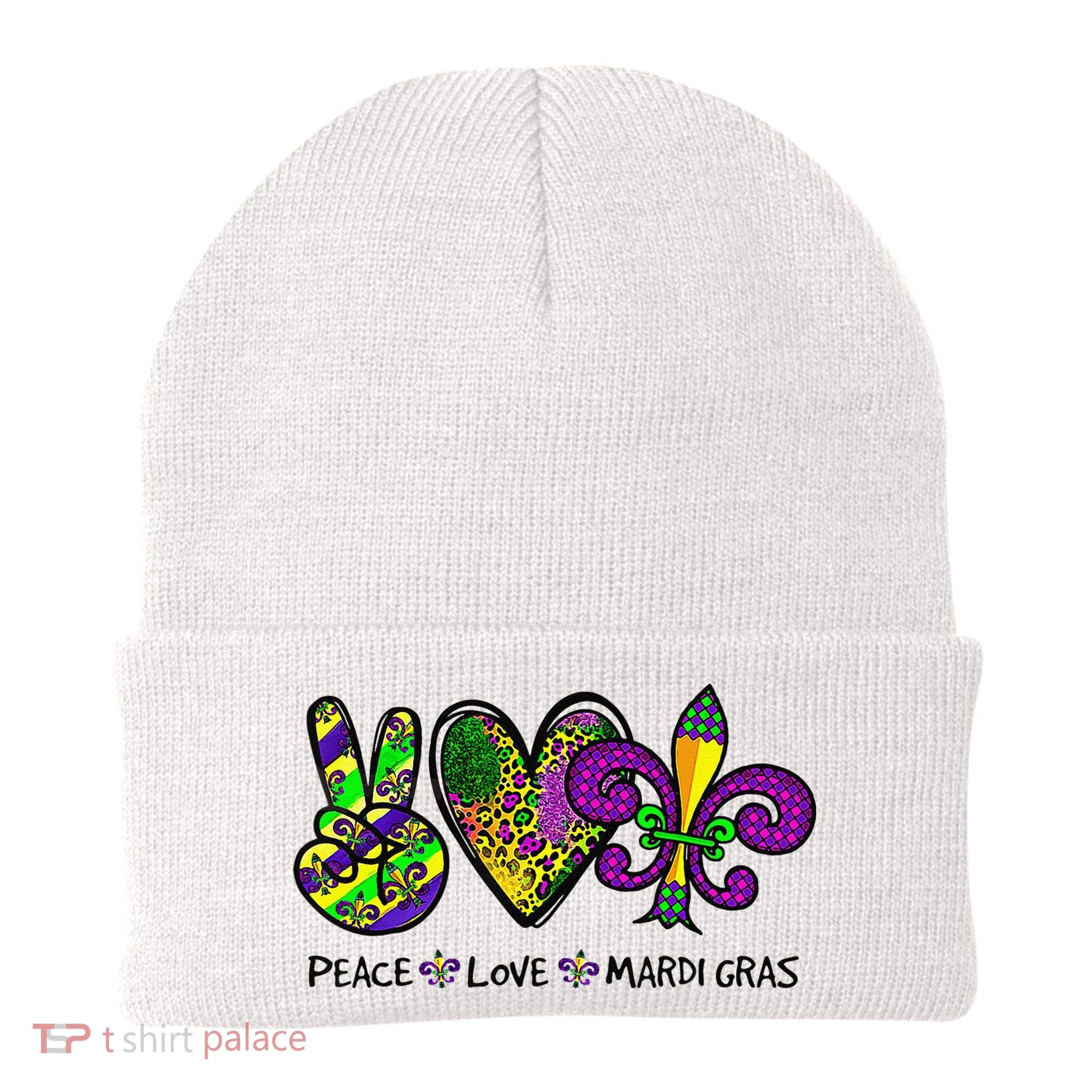 Peace Love Mardi Gras Carnival Funny Holiday Beanie