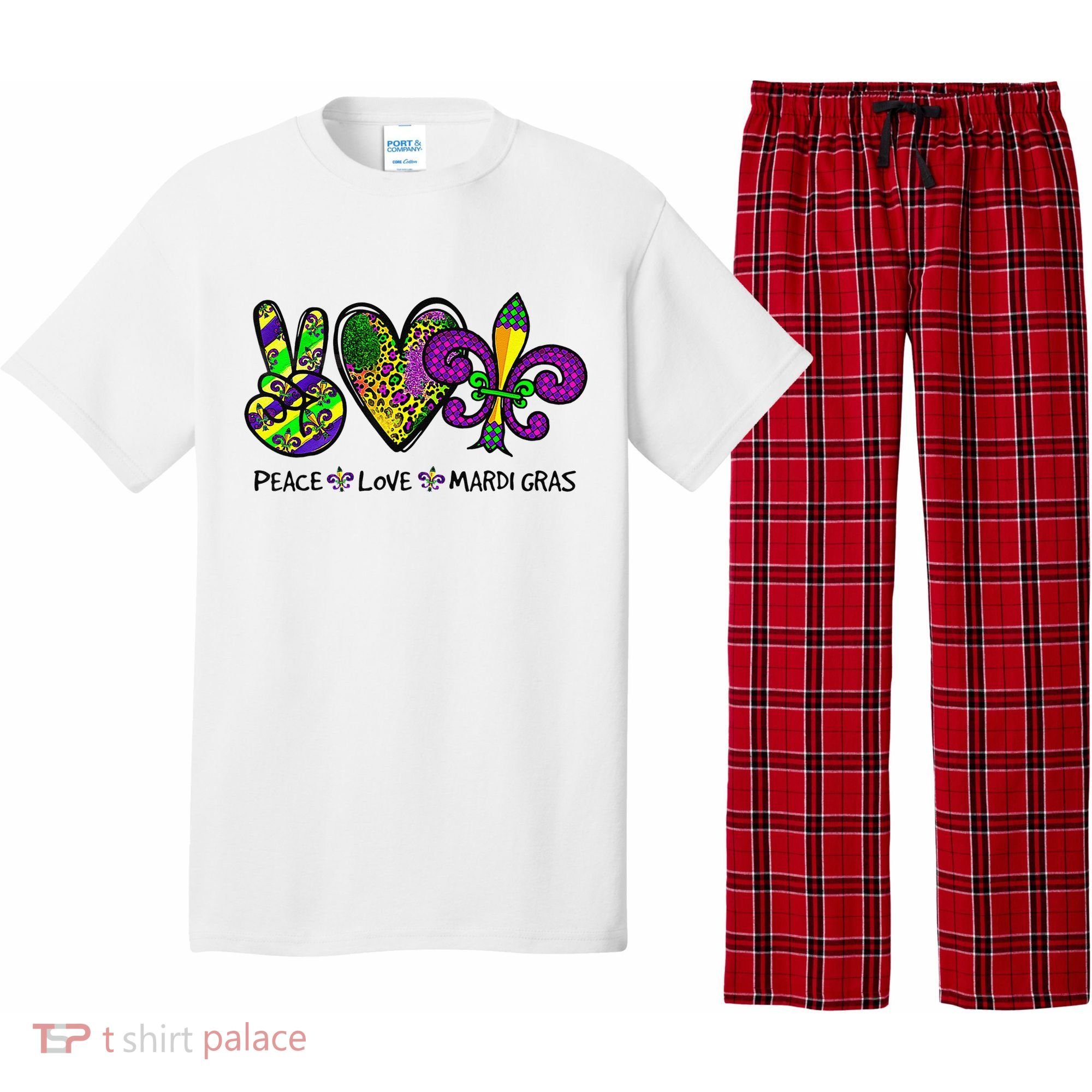 Peace Love Mardi Gras Carnival Funny Holiday Pajama Set