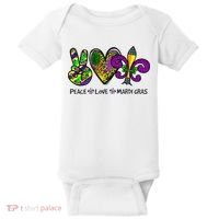 Peace Love Mardi Gras Carnival Funny Holiday Baby Bodysuit thumb 0