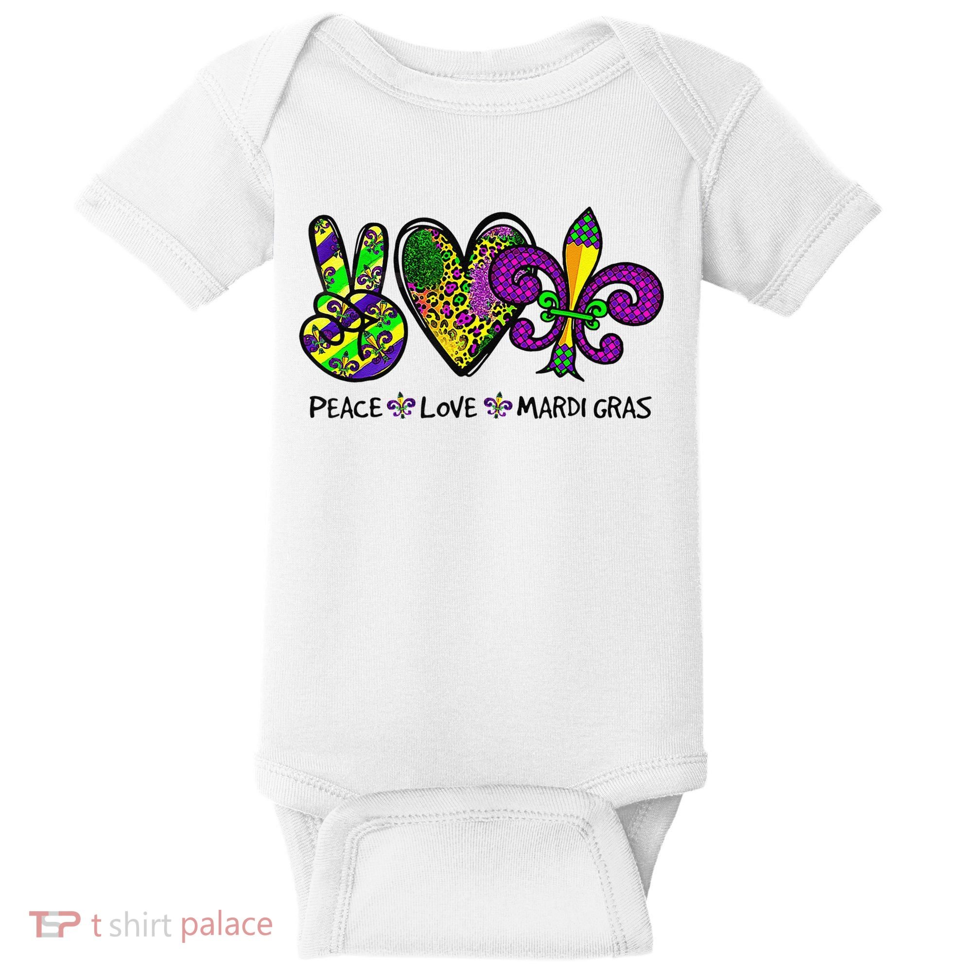 Peace Love Mardi Gras Carnival Funny Holiday Baby Bodysuit