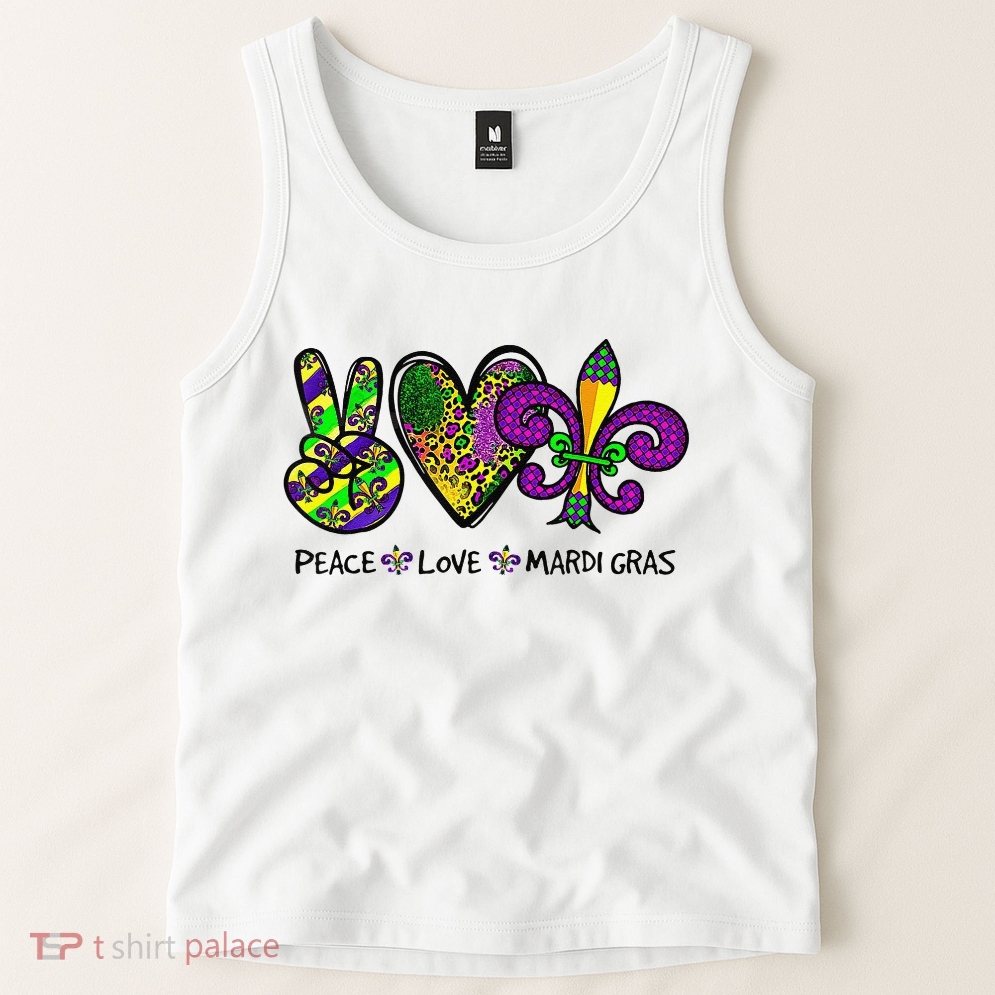 Peace Love Mardi Gras Carnival Funny Holiday Tank Top