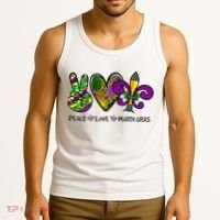 Peace Love Mardi Gras Carnival Funny Holiday Tank Top thumb 3