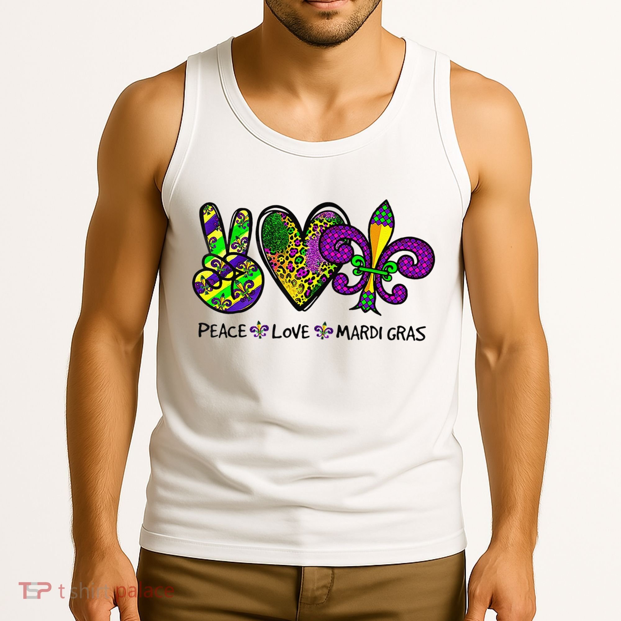Peace Love Mardi Gras Carnival Funny Holiday Tank Top