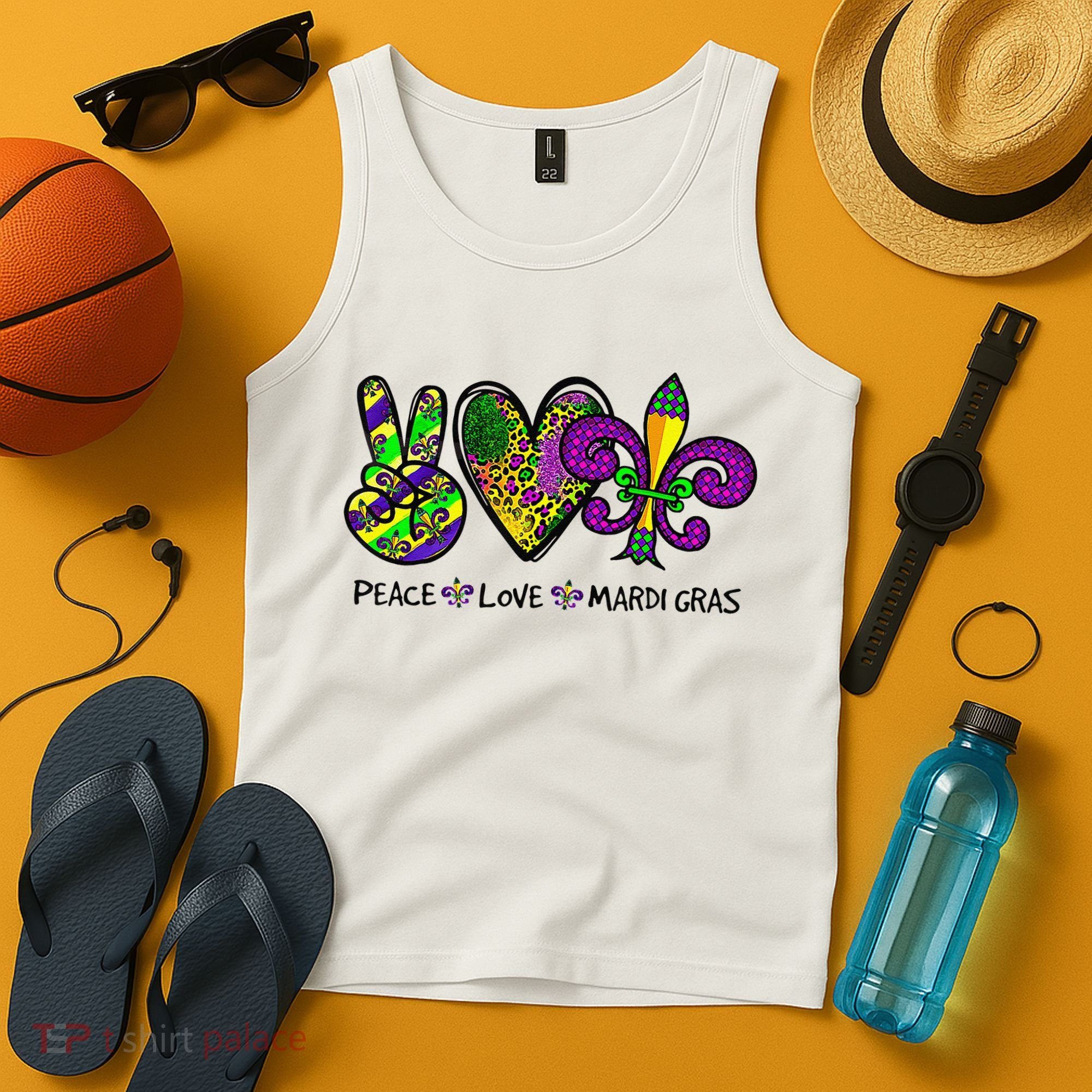 Peace Love Mardi Gras Carnival Funny Holiday Tank Top