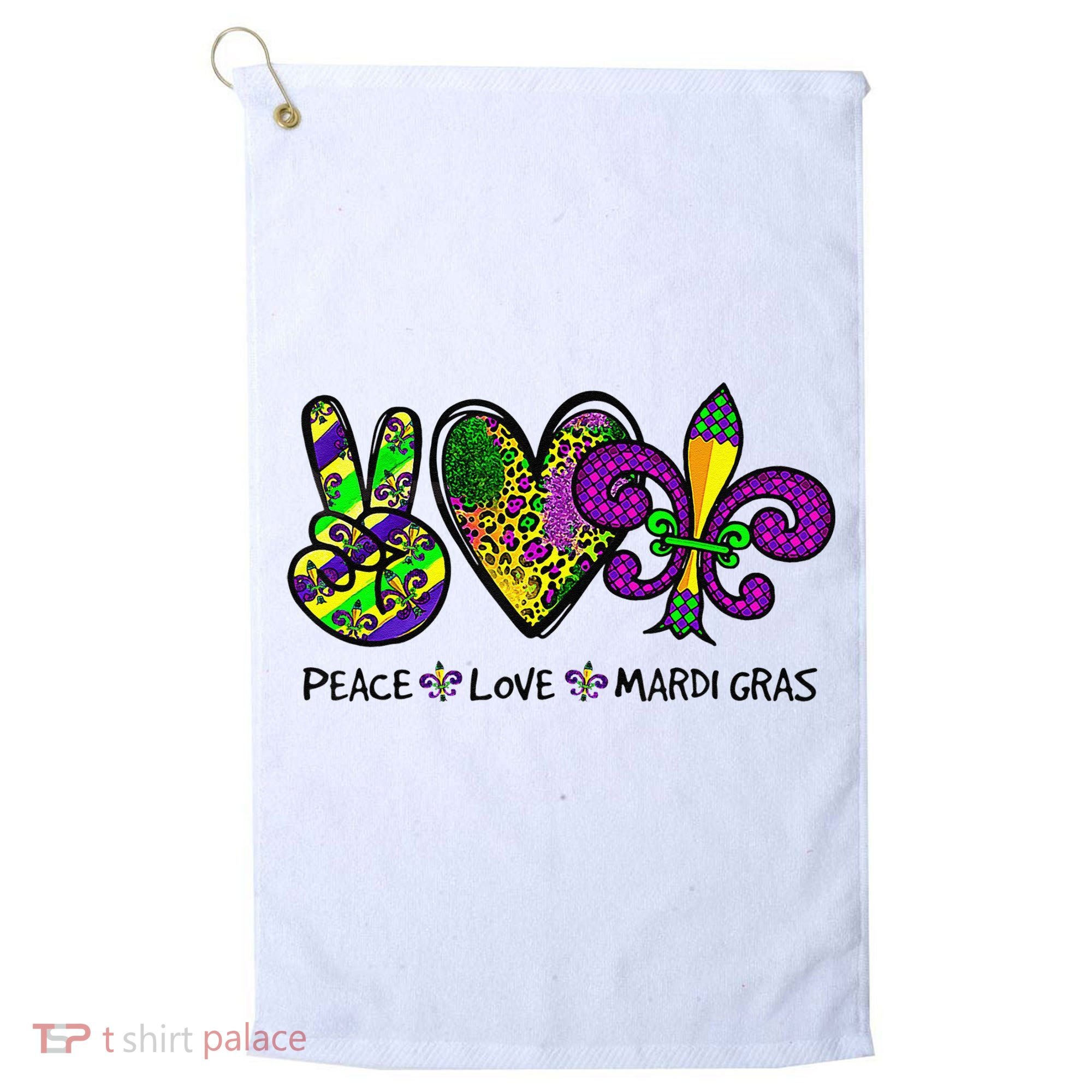Peace Love Mardi Gras Carnival Funny Holiday Golf Towel