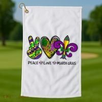 Peace Love Mardi Gras Carnival Funny Holiday Golf Towel thumb 1