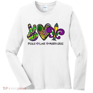 Peace Love Mardi Gras Carnival Funny Holiday Women's Long Sleeve Shirt