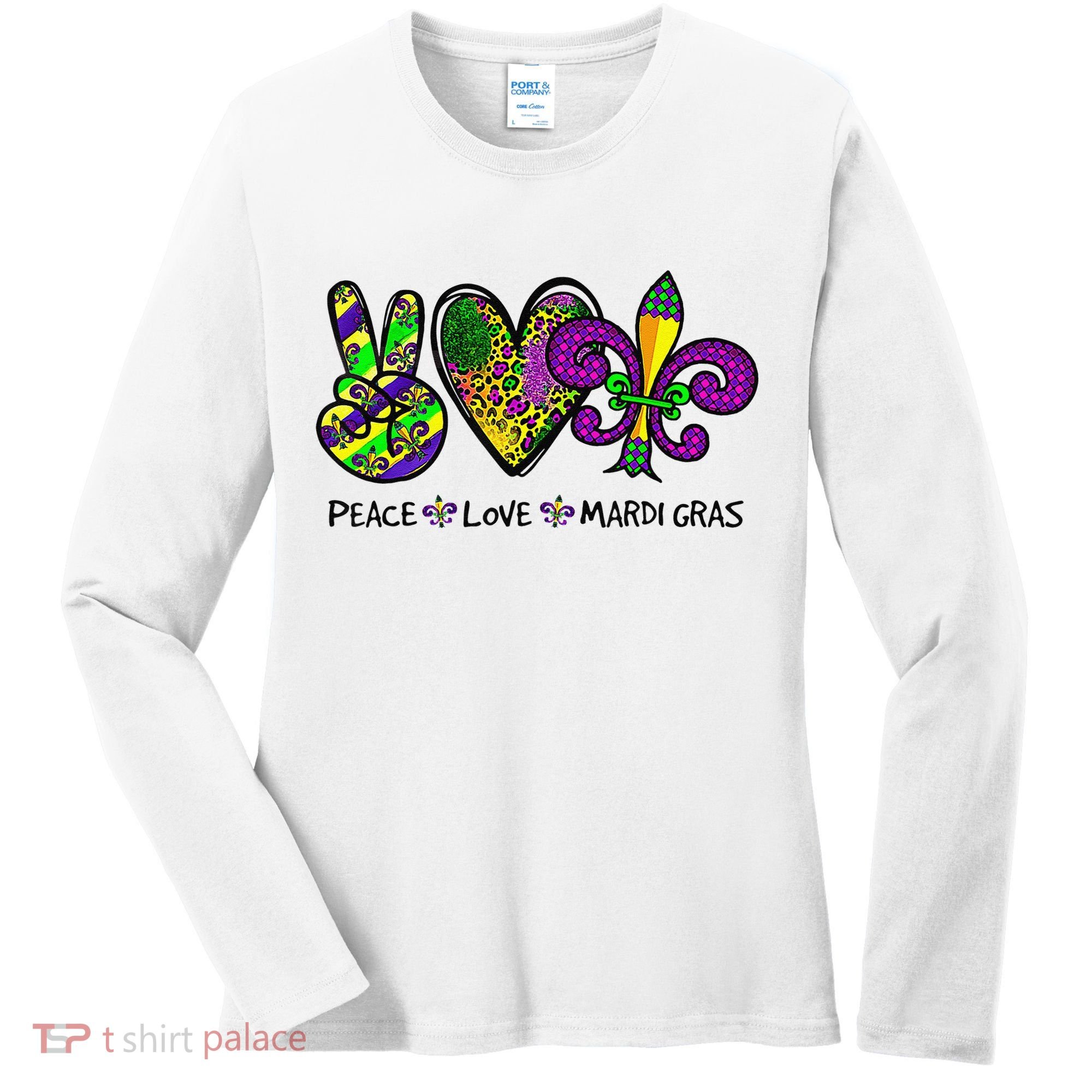 Peace Love Mardi Gras Carnival Funny Holiday Women's Long Sleeve Shirt