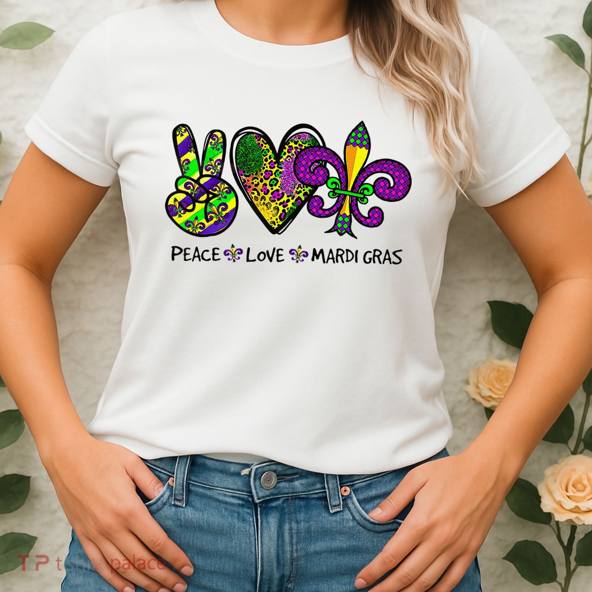 Peace Love Mardi Gras Carnival Funny Holiday Women's T-Shirt