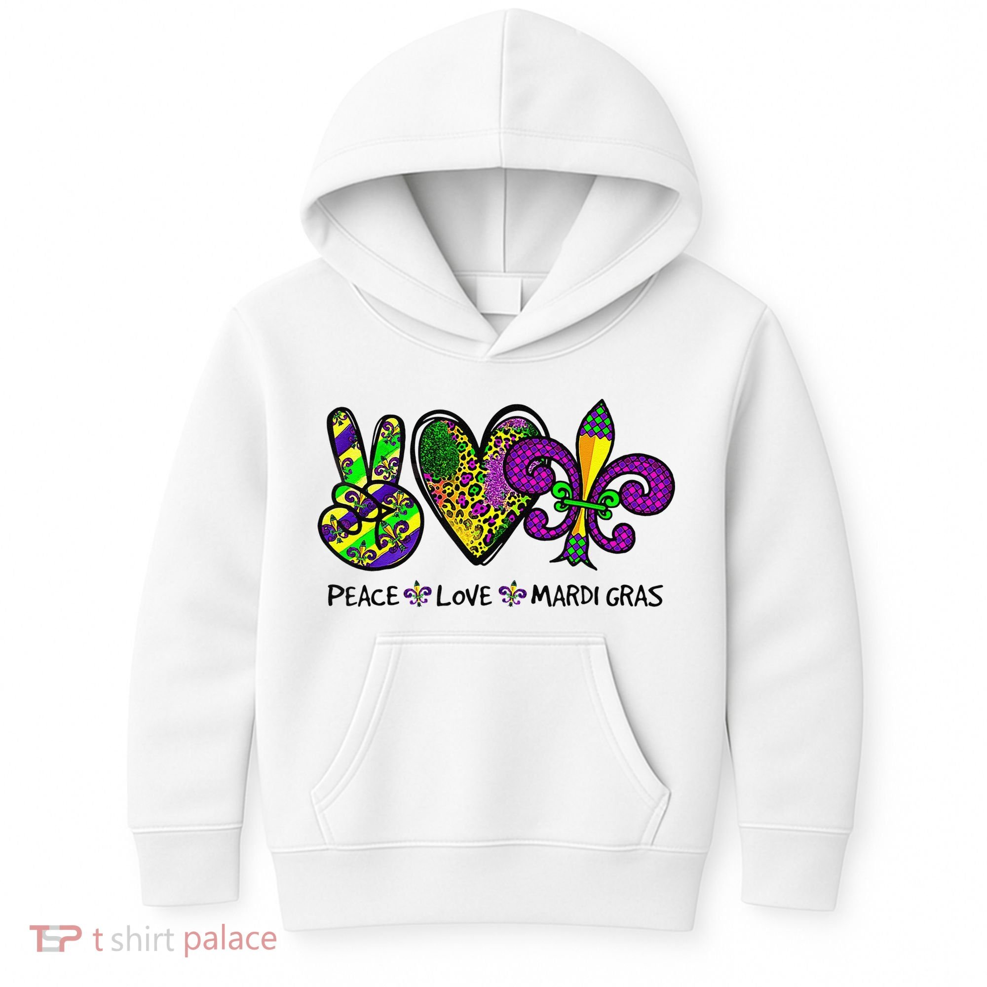 Peace Love Mardi Gras Carnival Funny Holiday Kids Hoodie