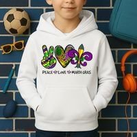 Peace Love Mardi Gras Carnival Funny Holiday Kids Hoodie thumb 2