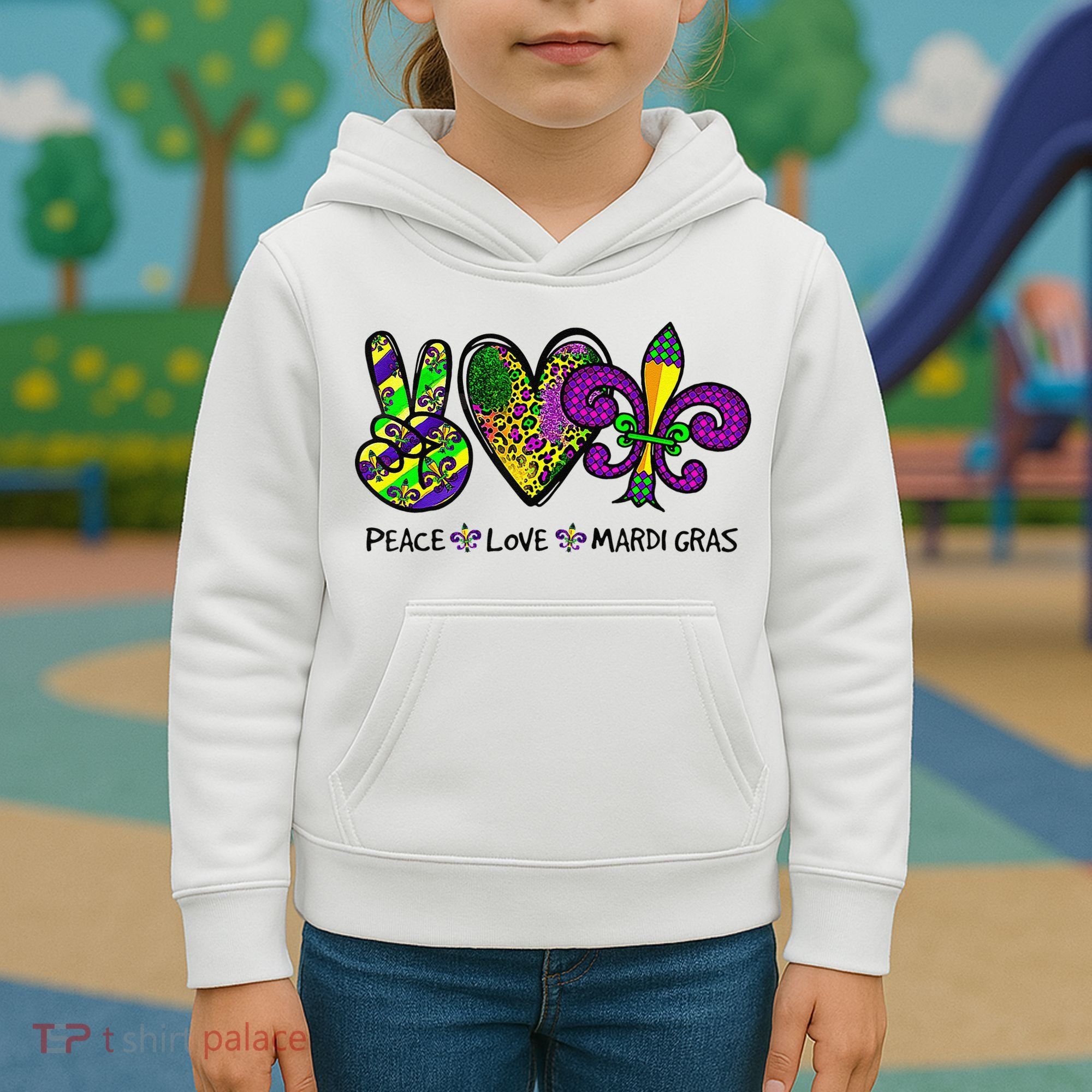 Peace Love Mardi Gras Carnival Funny Holiday Kids Hoodie