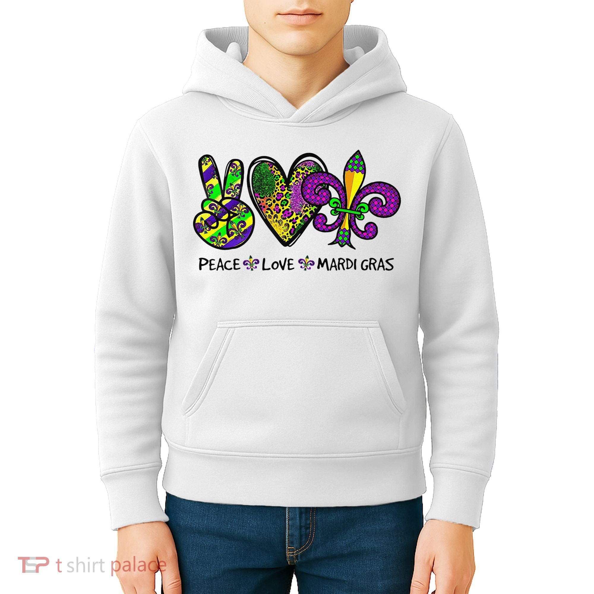 Peace Love Mardi Gras Carnival Funny Holiday Kids Hoodie