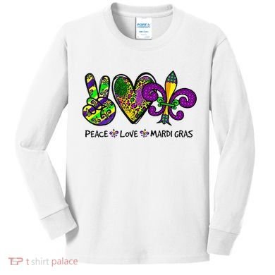 Peace Love Mardi Gras Carnival Funny Holiday Kids Long Sleeve Shirt