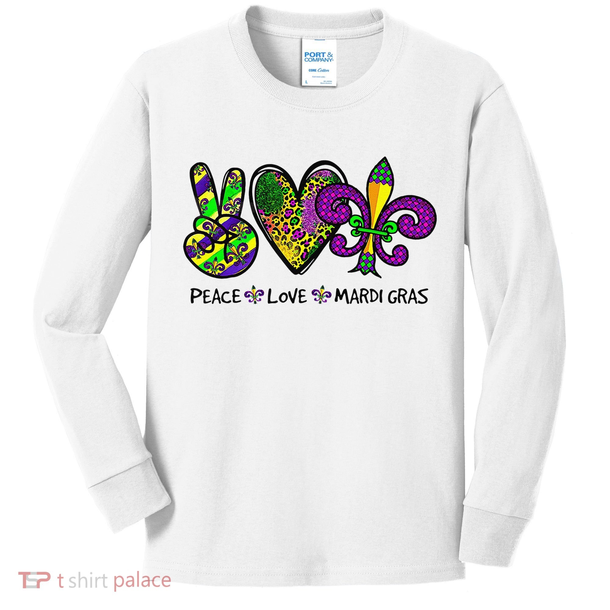 Peace Love Mardi Gras Carnival Funny Holiday Kids Long Sleeve Shirt