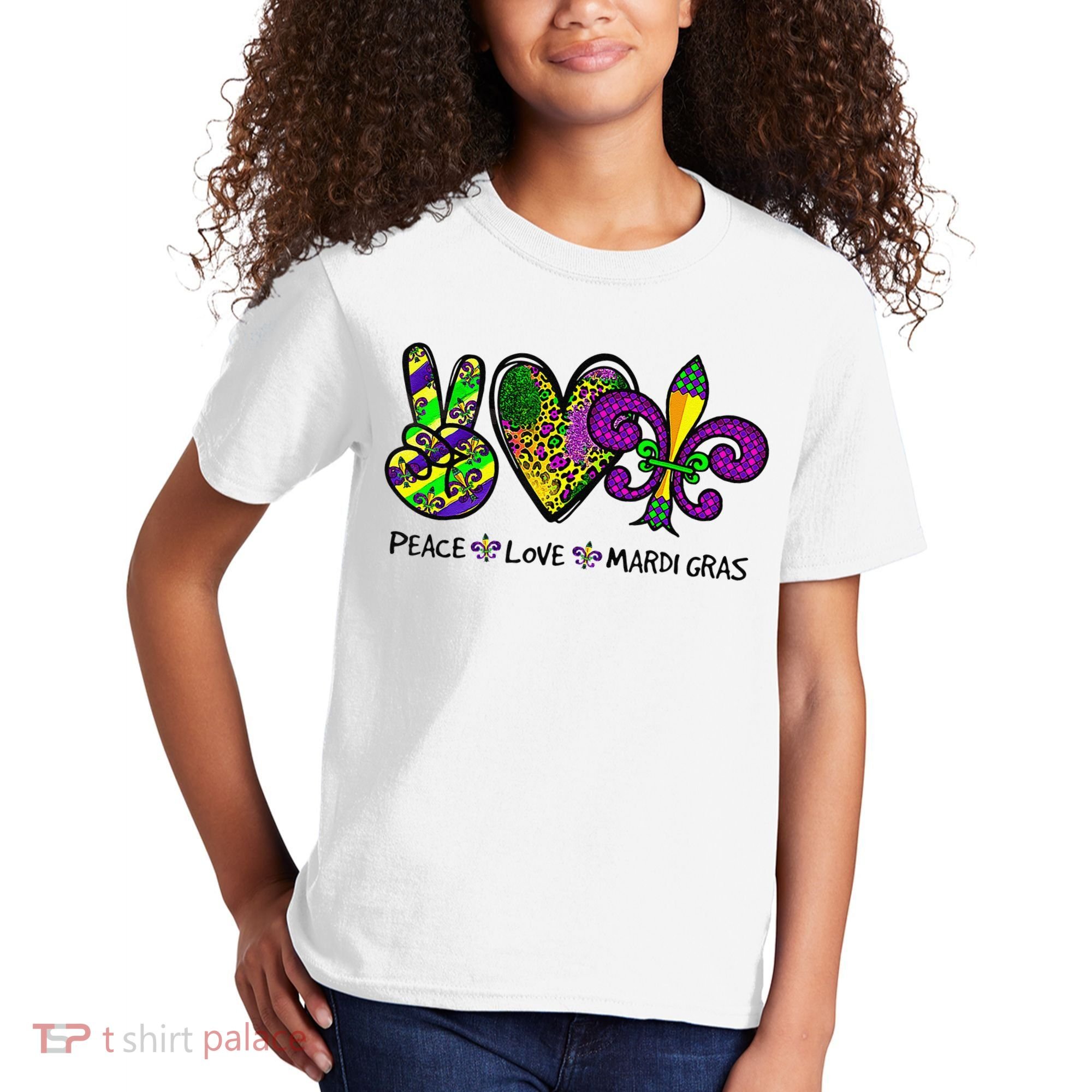 Peace Love Mardi Gras Carnival Funny Holiday Kids T-Shirt