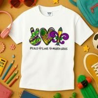 Peace Love Mardi Gras Carnival Funny Holiday Kids T-Shirt thumb 3