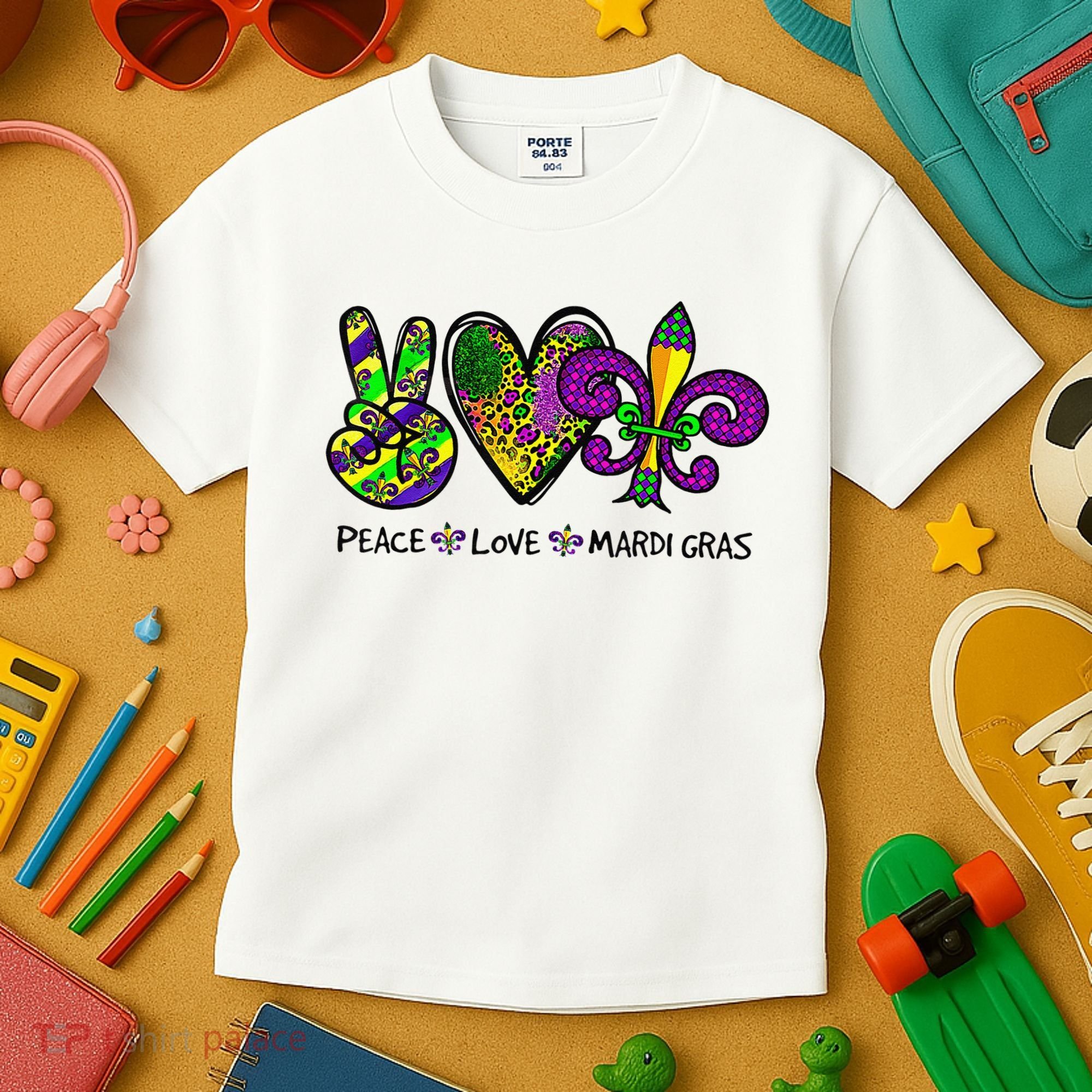 Peace Love Mardi Gras Carnival Funny Holiday Kids T-Shirt
