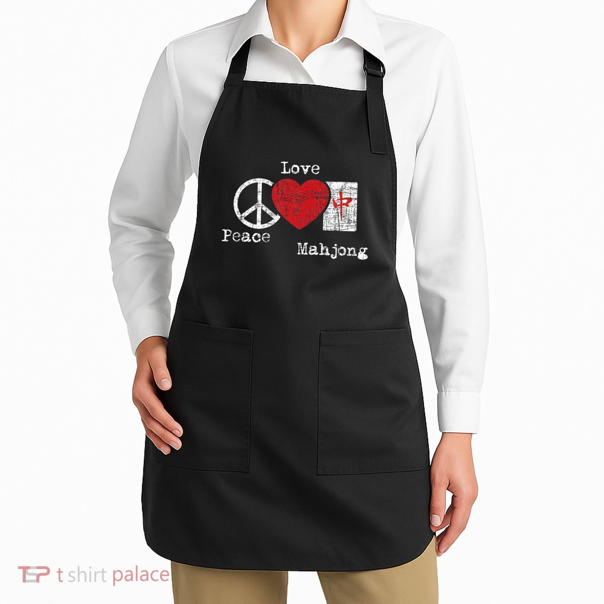 Peace Love Mahjong Gambling Casino Player Chinese Game Apron