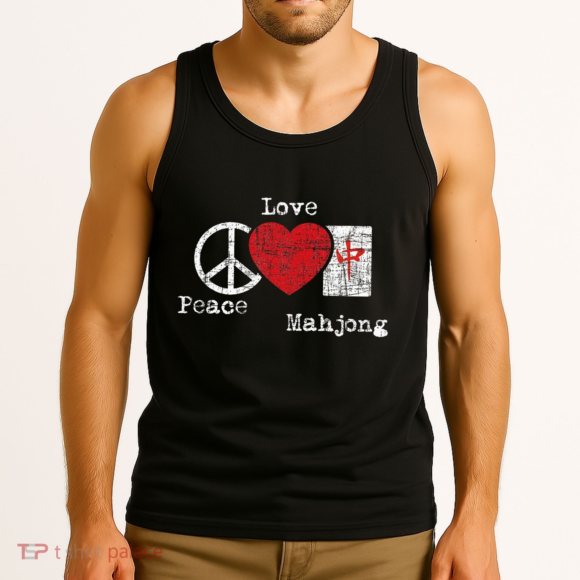Peace Love Mahjong Gambling Casino Player Chinese Game Tank Top