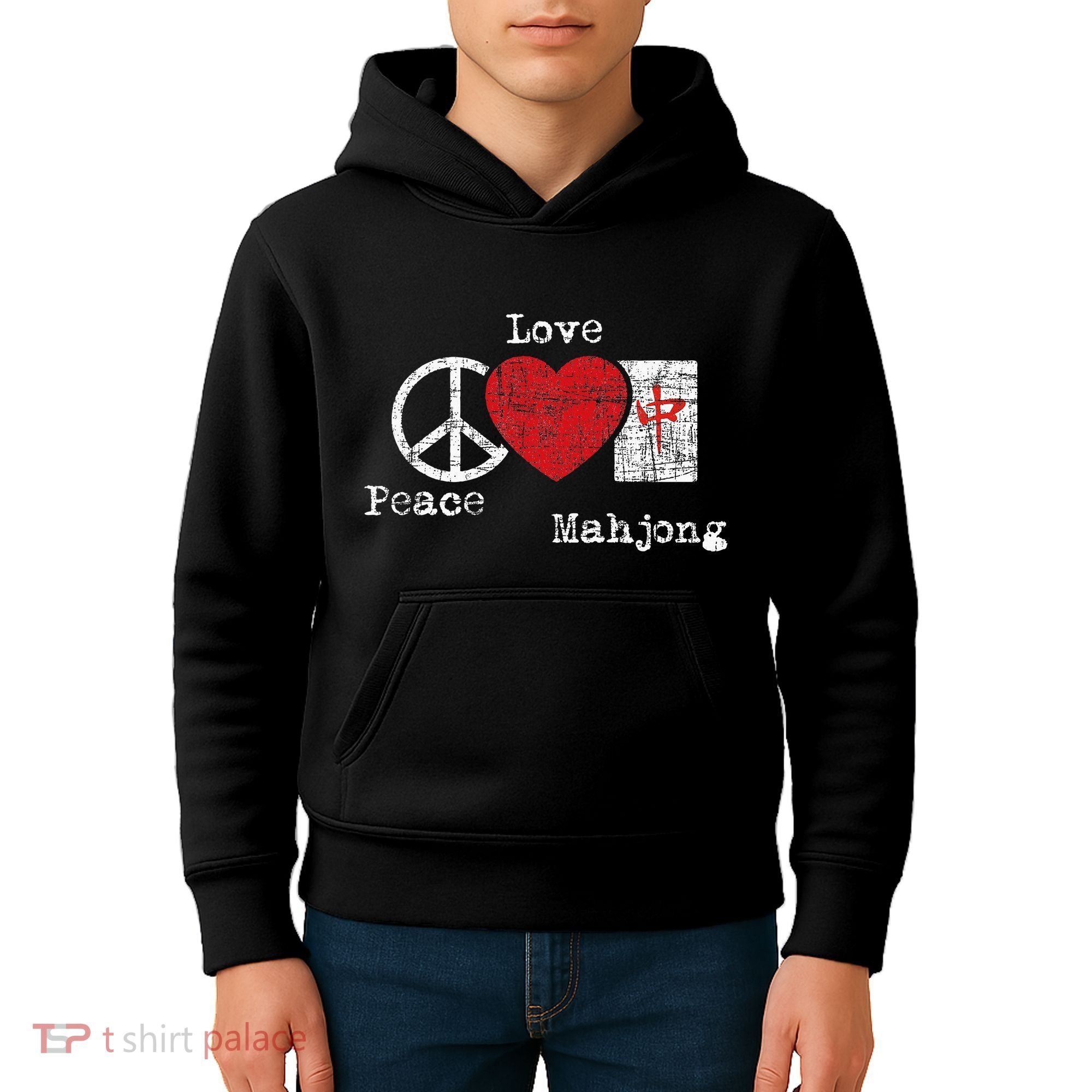 Peace Love Mahjong Gambling Casino Player Chinese Game Kids Hoodie