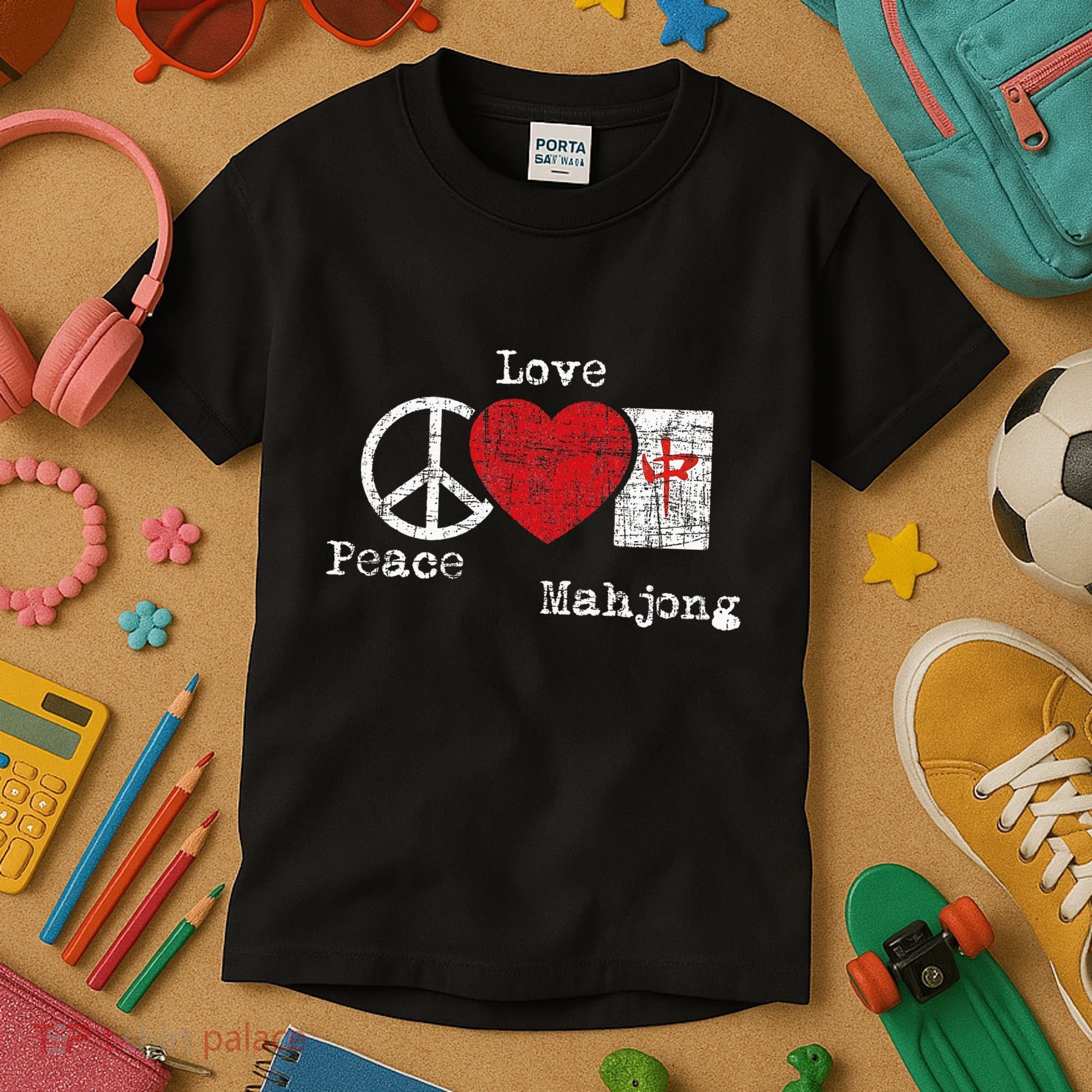 Peace Love Mahjong Gambling Casino Player Chinese Game Kids T-Shirt