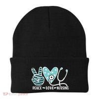 Peace Love Nursing Phonendoscope Heart Funny Nurse Medical Great Gift Beanie thumb 0