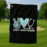 Peace Love Nursing Phonendoscope Heart Funny Nurse Medical Great Gift Golf Towel thumb 1