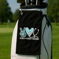 Peace Love Nursing Phonendoscope Heart Funny Nurse Medical Great Gift Golf Towel thumb 2